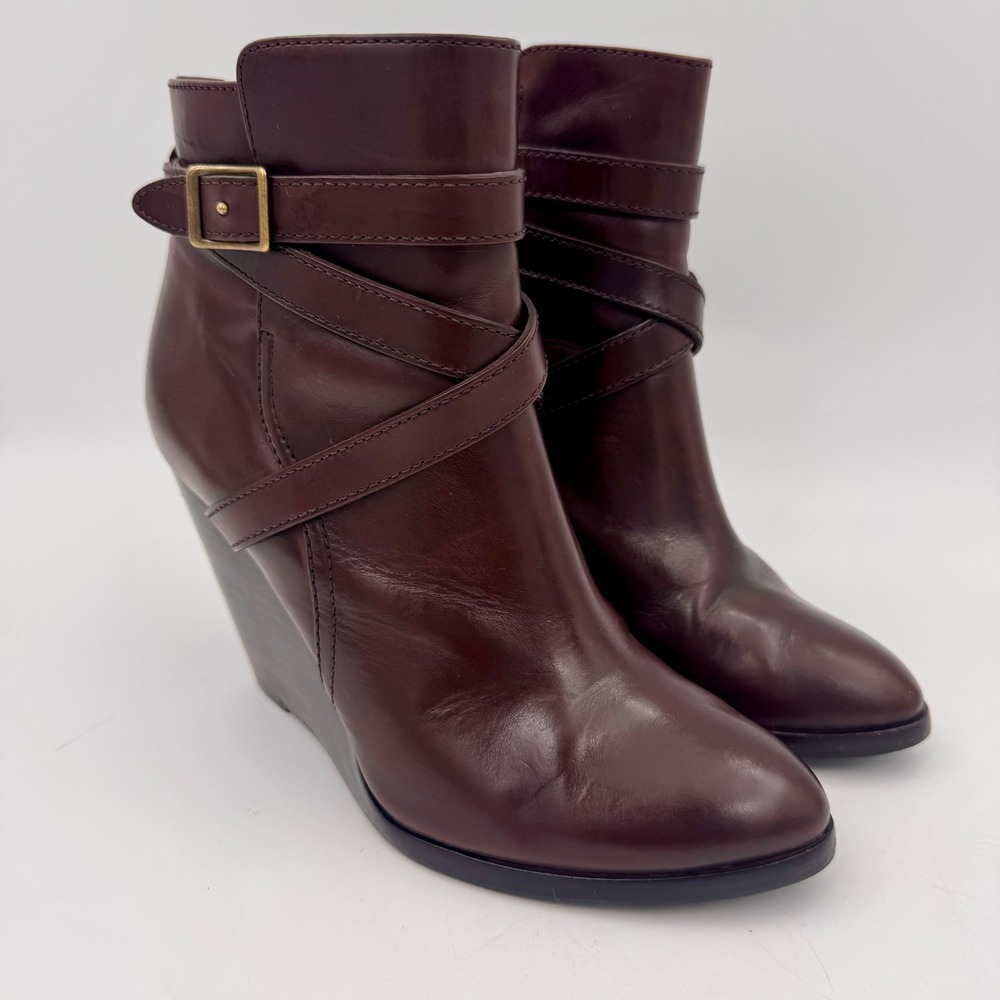 Frye CeCe Jodhpur Leather Dark Brown Wedge Ankle Boots Buckle Straps Womens 7.5